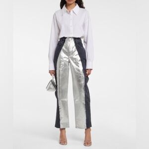 FRAME Denim Pieced Orbital & Silver Chrome Straight Jean Silver and Black Jeans